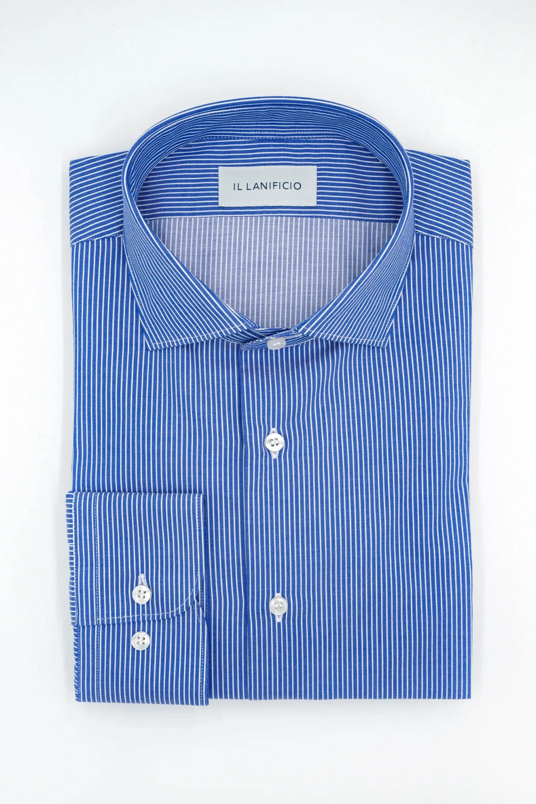 Camicia Twill in Fantasia Custom Fit - RIGATO MICRO BLU