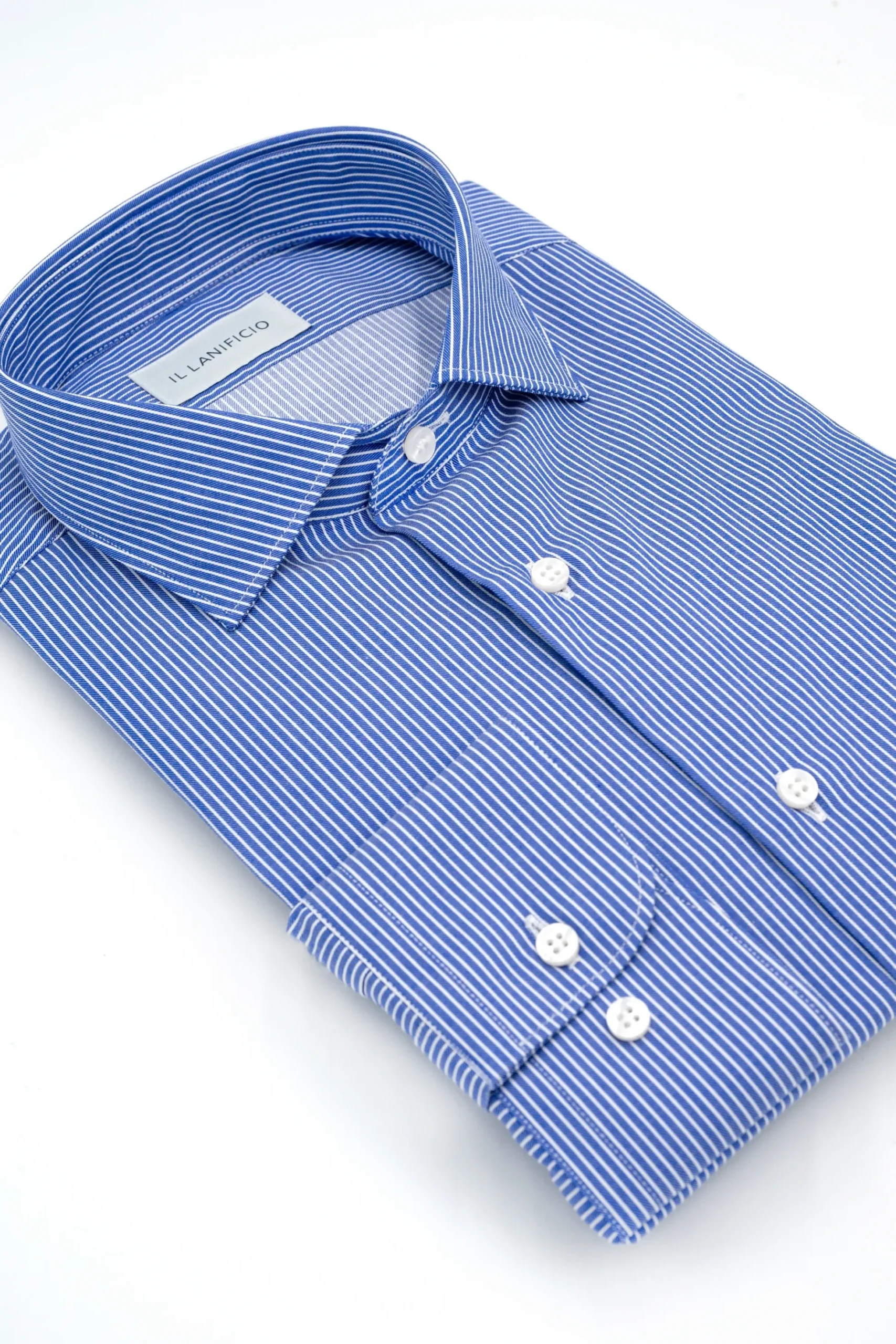 Camicia Twill in Fantasia Custom Fit - RIGATO MICRO BLU