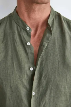 Camicia Verde in Lino Custom Fit - VERDE MILITARE
