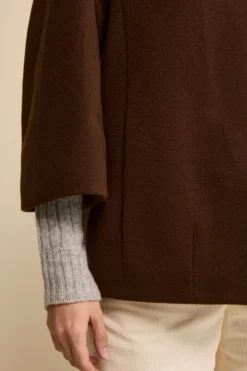 Cappa in Lana e Cashmere Foderata con Cappuccio - MARRONE