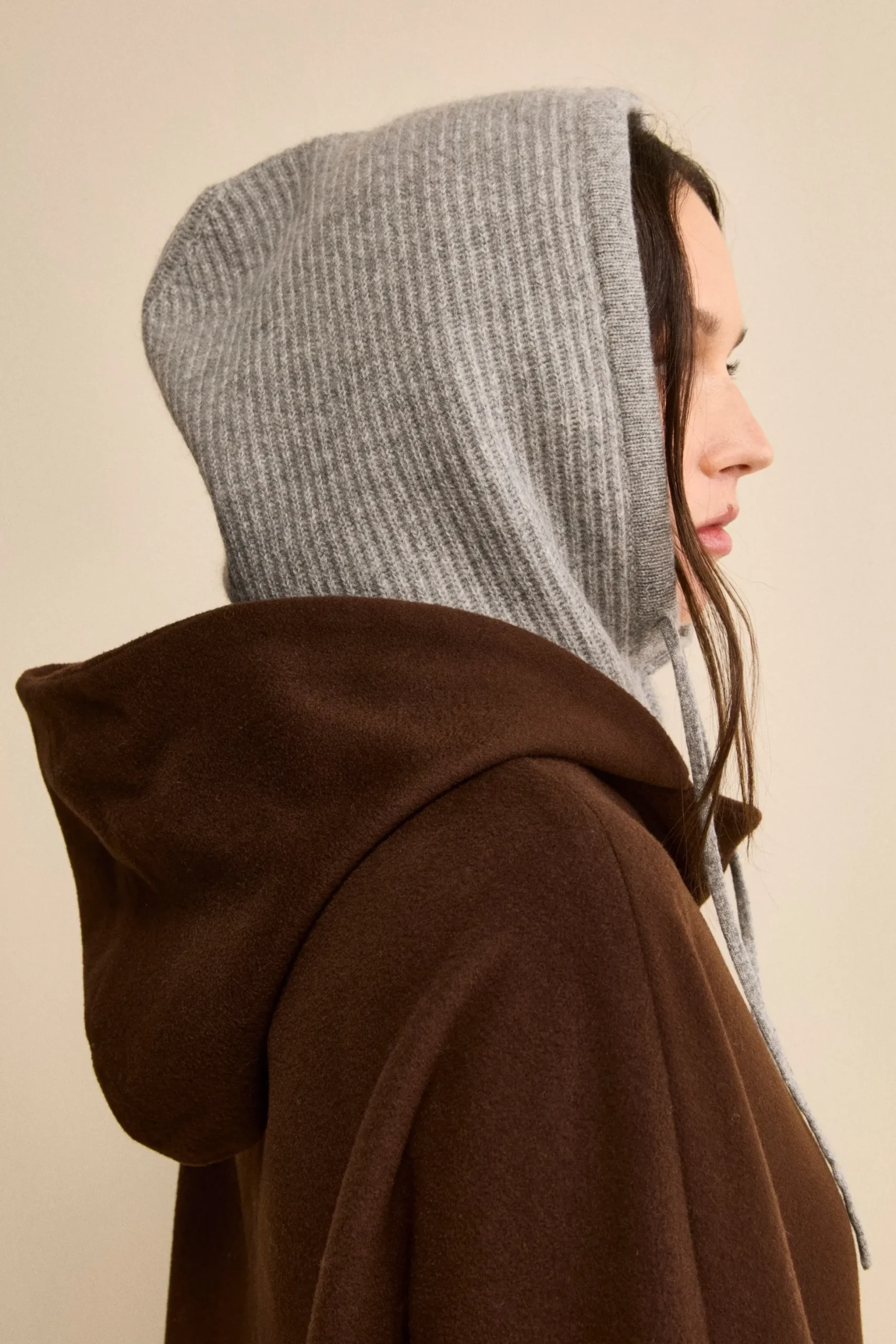 Cappa in Lana e Cashmere Foderata con Cappuccio - MARRONE