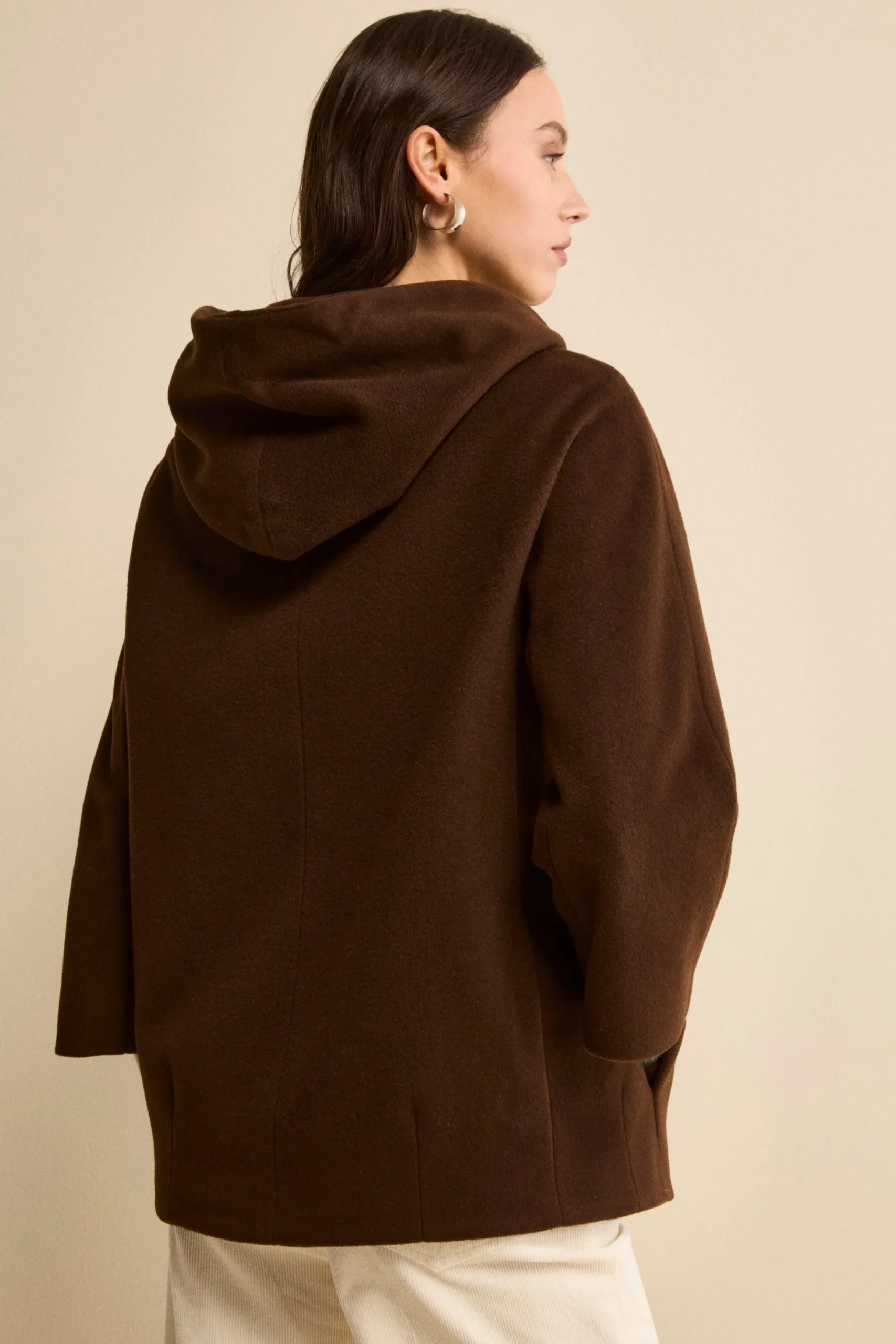 Cappa in Lana e Cashmere Foderata con Cappuccio - MARRONE