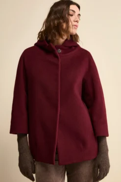 Cappa in Lana e Cashmere Foderata con Cappuccio - BORDEAUX