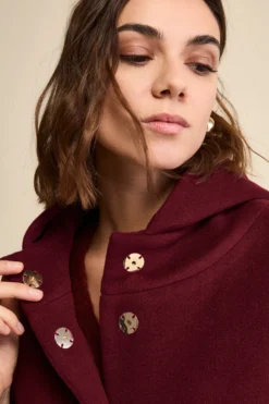 Cappa in Lana e Cashmere Foderata con Cappuccio - BORDEAUX
