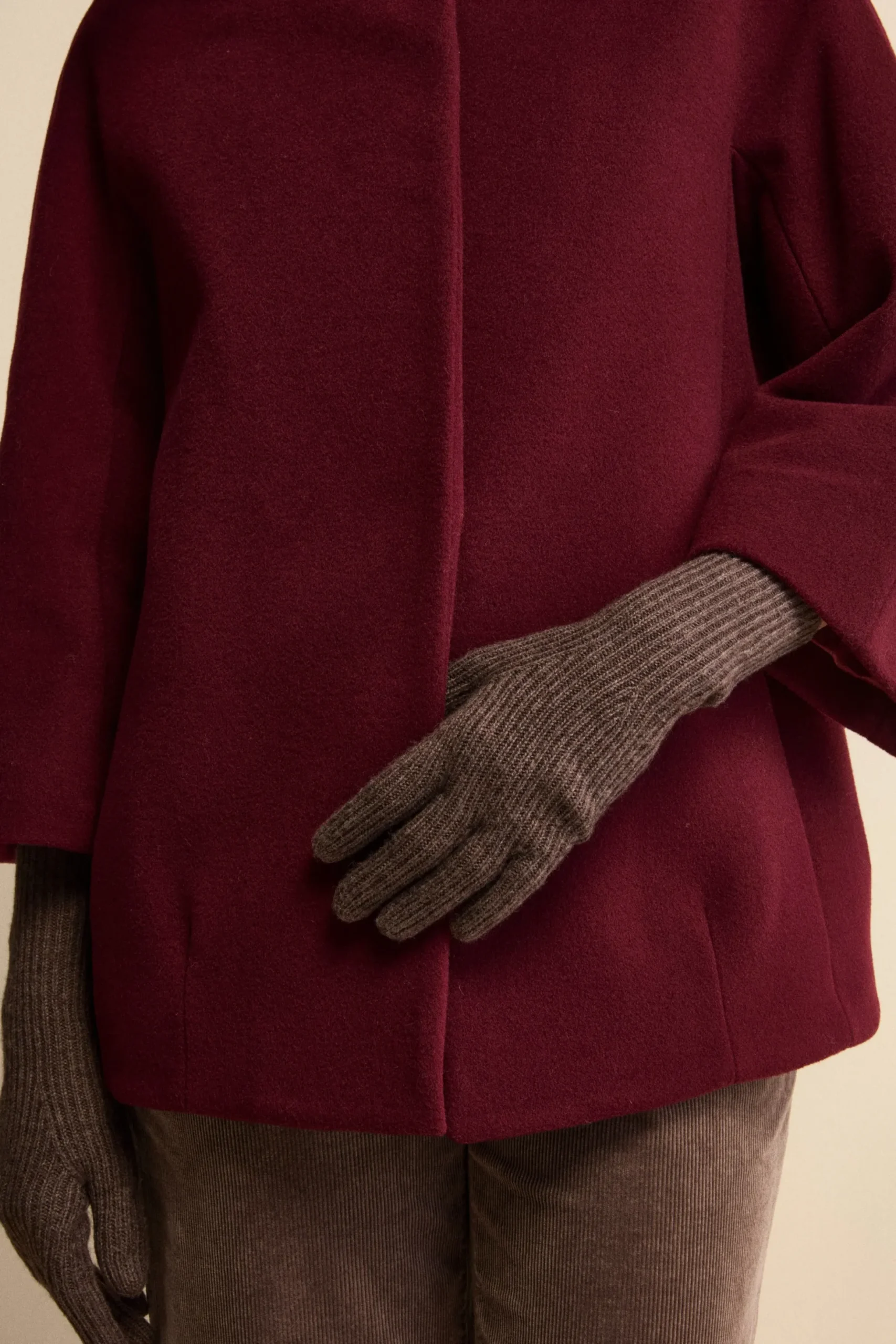 Cappa in Lana e Cashmere Foderata con Cappuccio - BORDEAUX