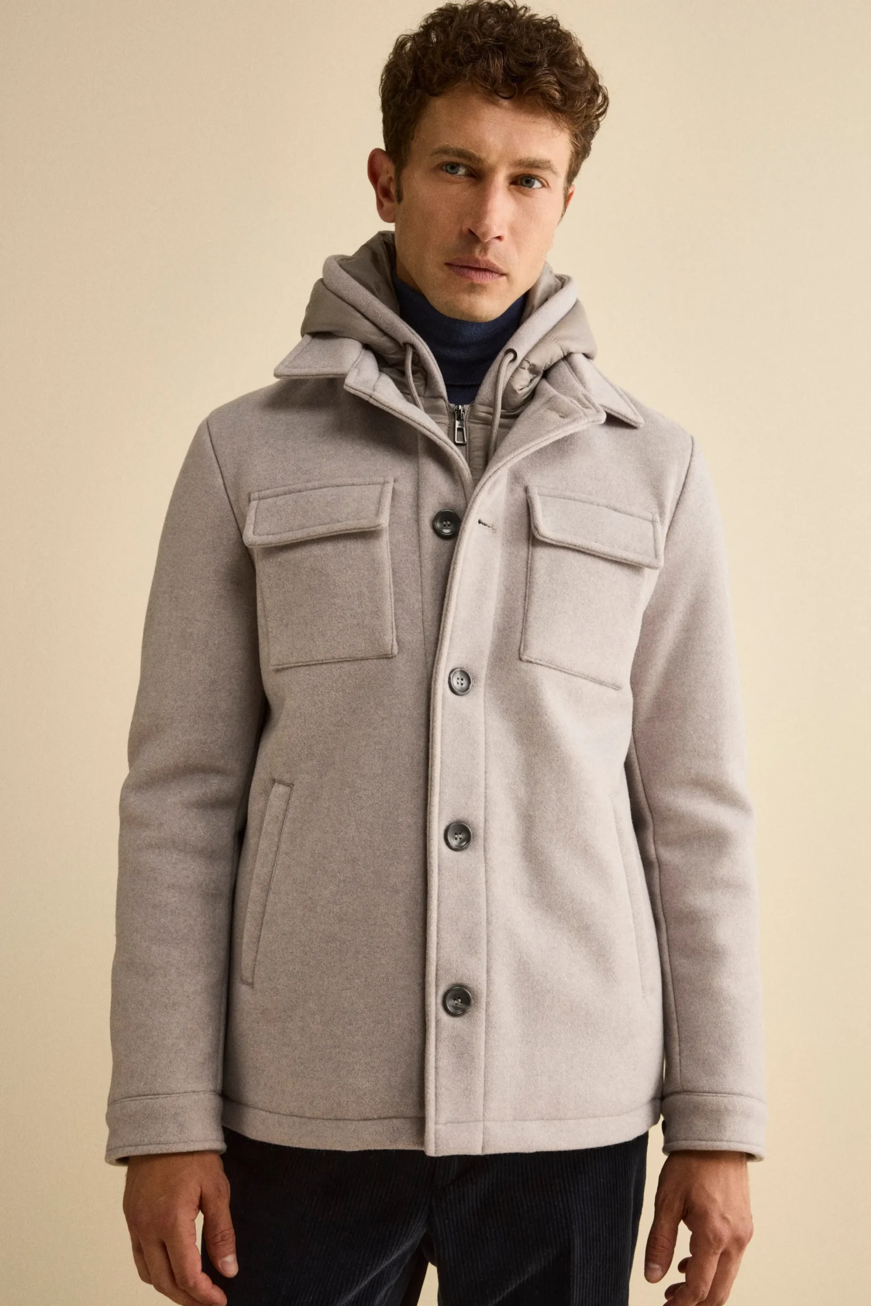 Cappotto Corto in Misto Lana con Pettorina Removibile - GRIGIO CHIARO