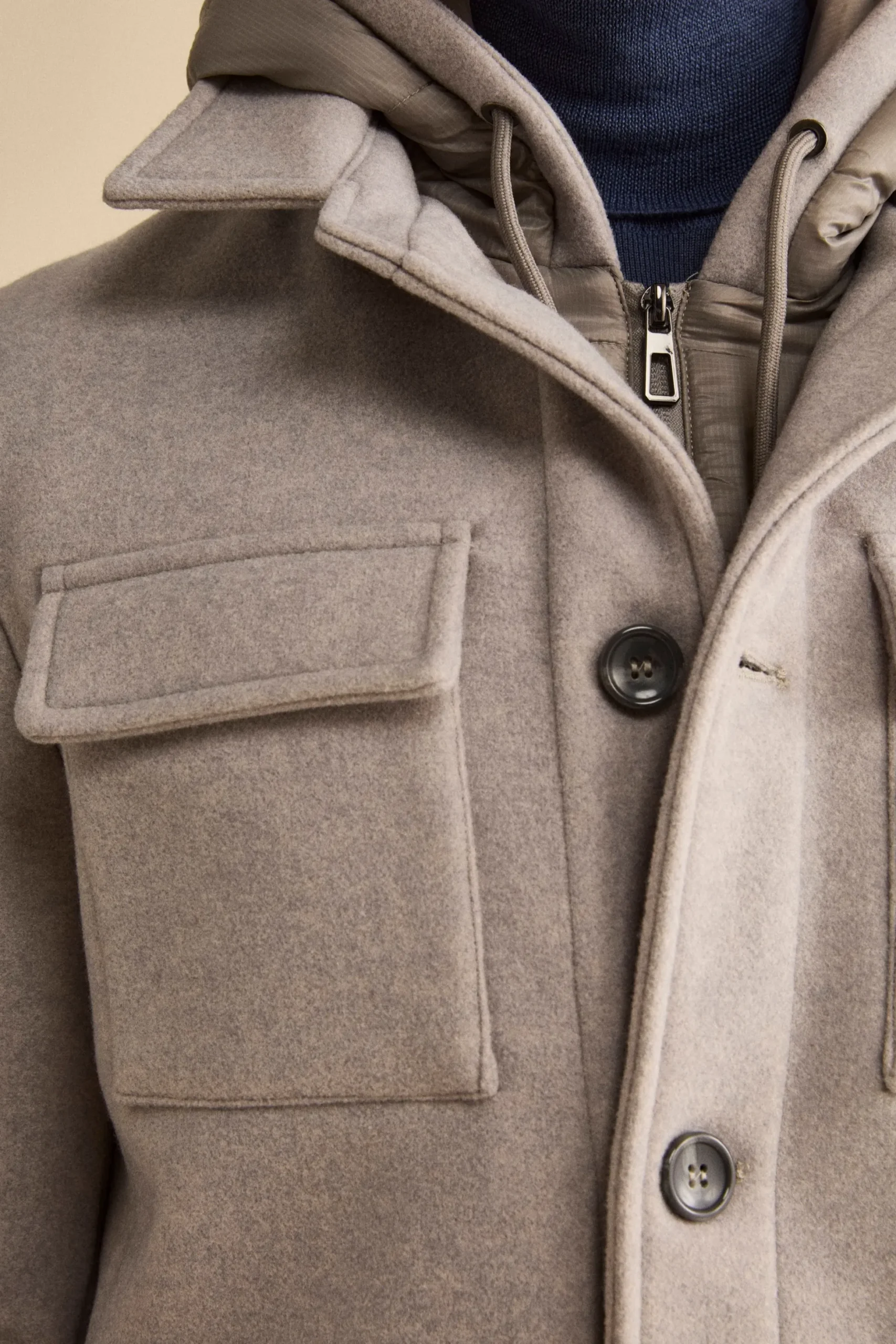 Cappotto Corto in Misto Lana con Pettorina Removibile - GRIGIO CHIARO