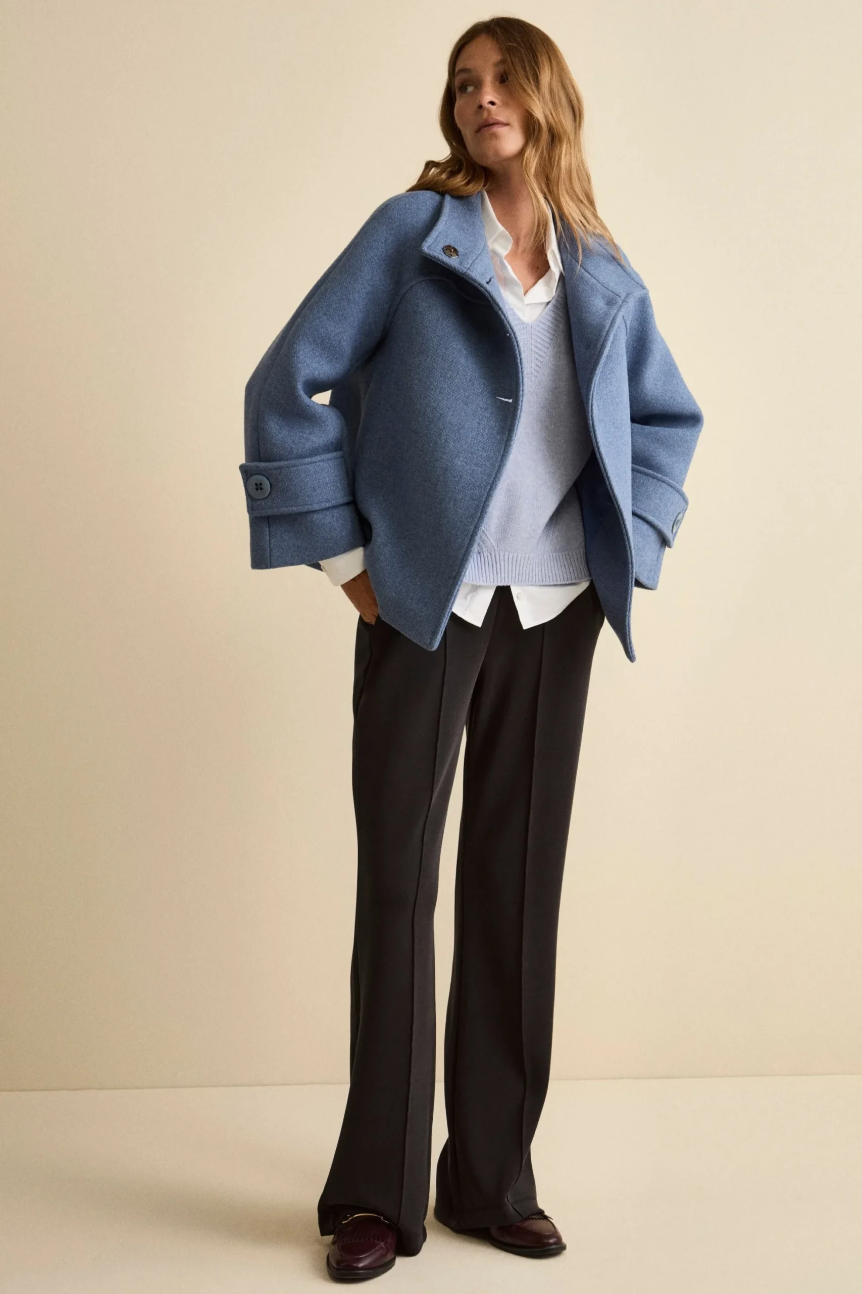 Cappotto Corto in Misto Lana con Maniche a Campana - POLVERE