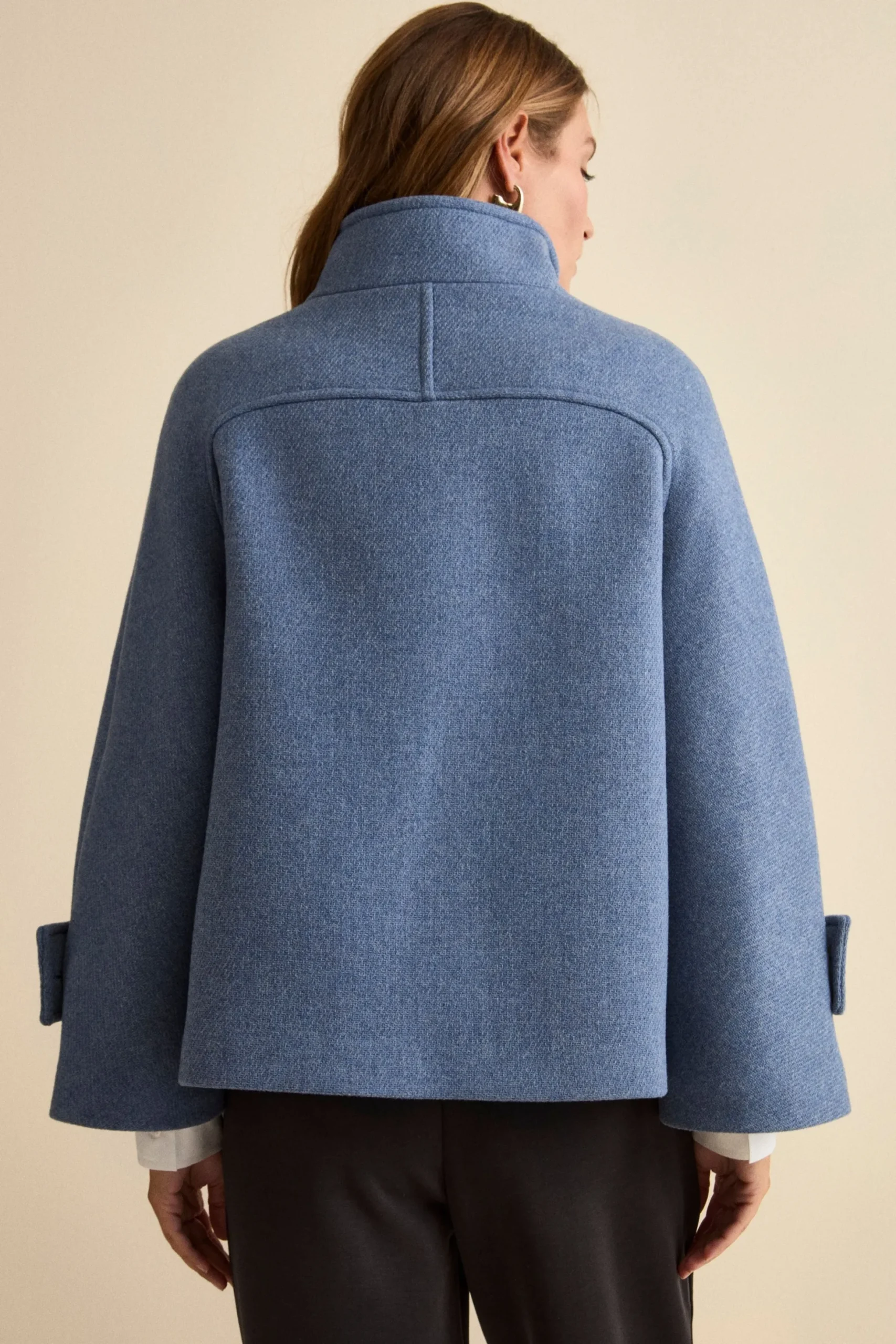 Cappotto Corto in Misto Lana con Maniche a Campana - POLVERE