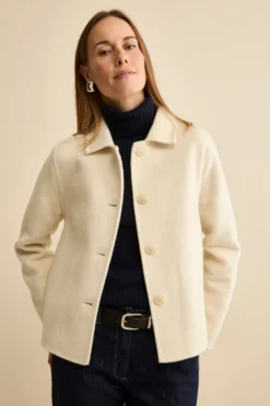 Cappotto Corto Sfoderato in Misto Lana - PANNA