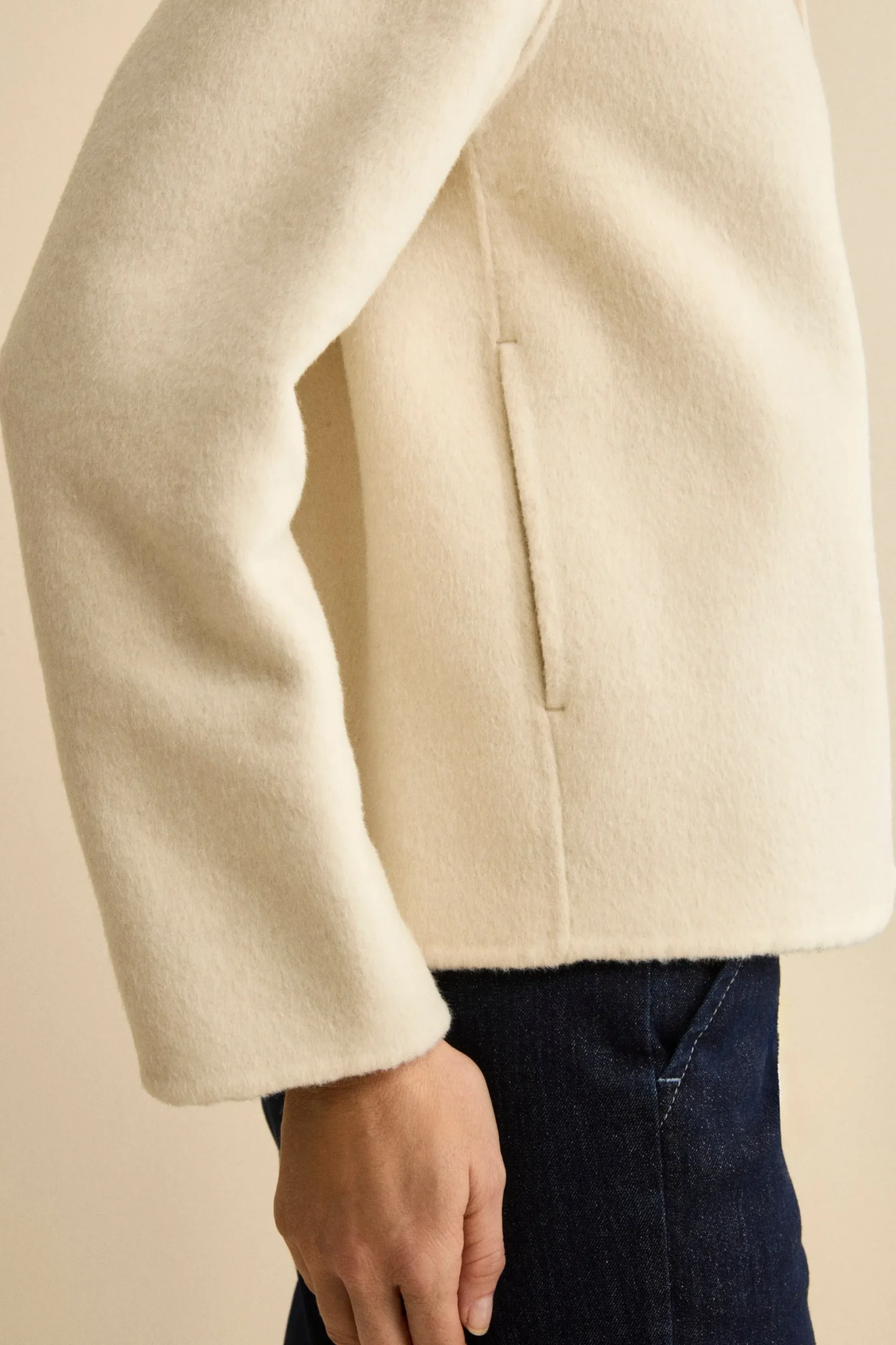 Cappotto Corto Sfoderato in Misto Lana - PANNA