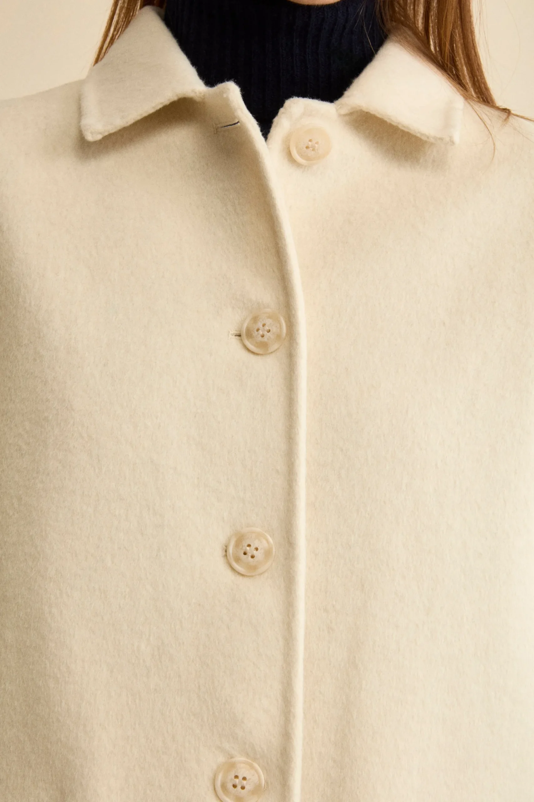 Cappotto Corto Sfoderato in Misto Lana - PANNA