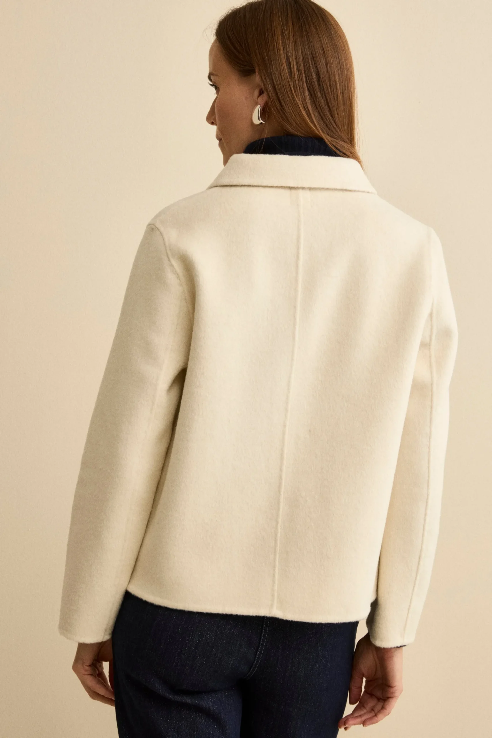 Cappotto Corto Sfoderato in Misto Lana - PANNA