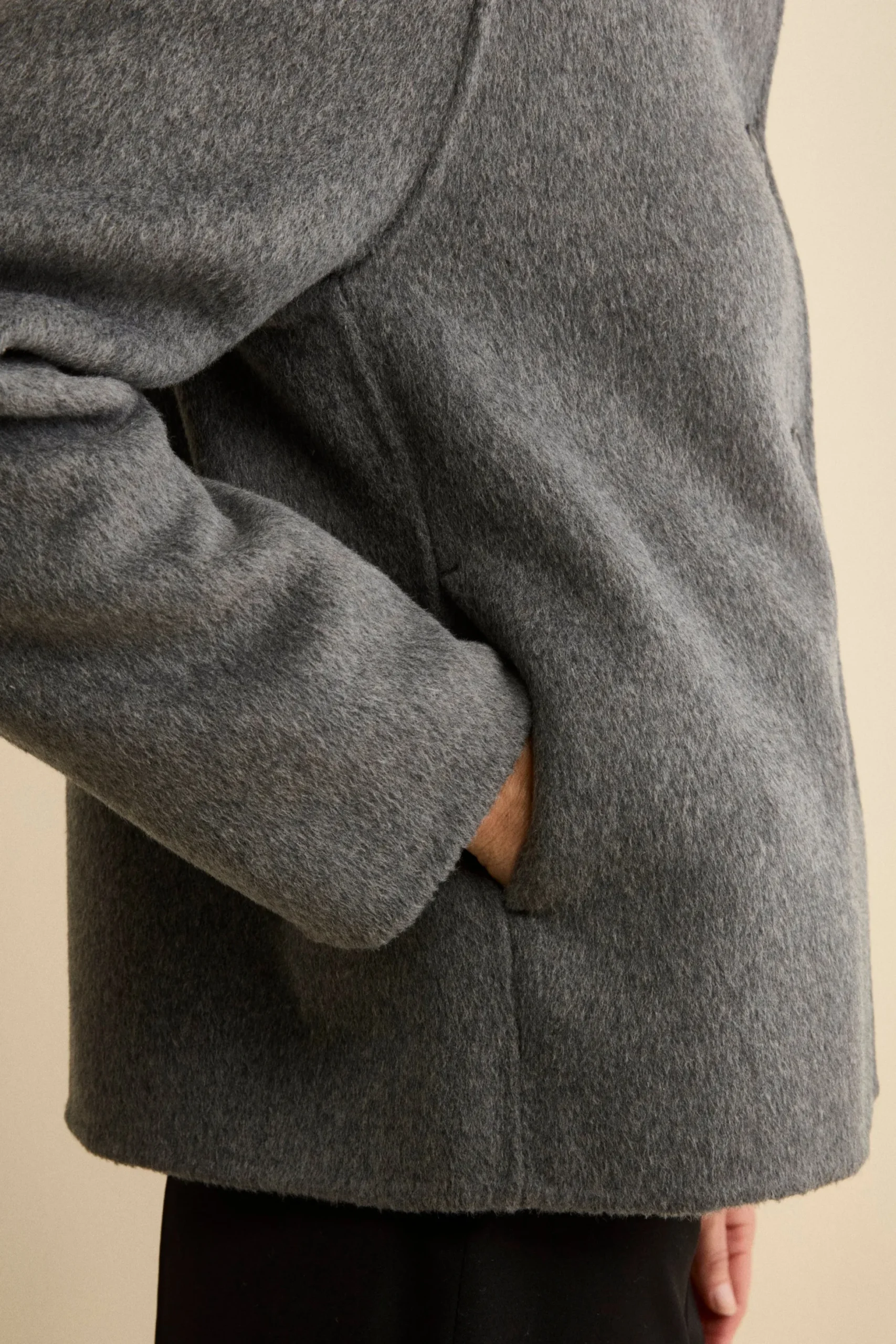 Cappotto Corto Sfoderato in Misto Lana - GRIGIO