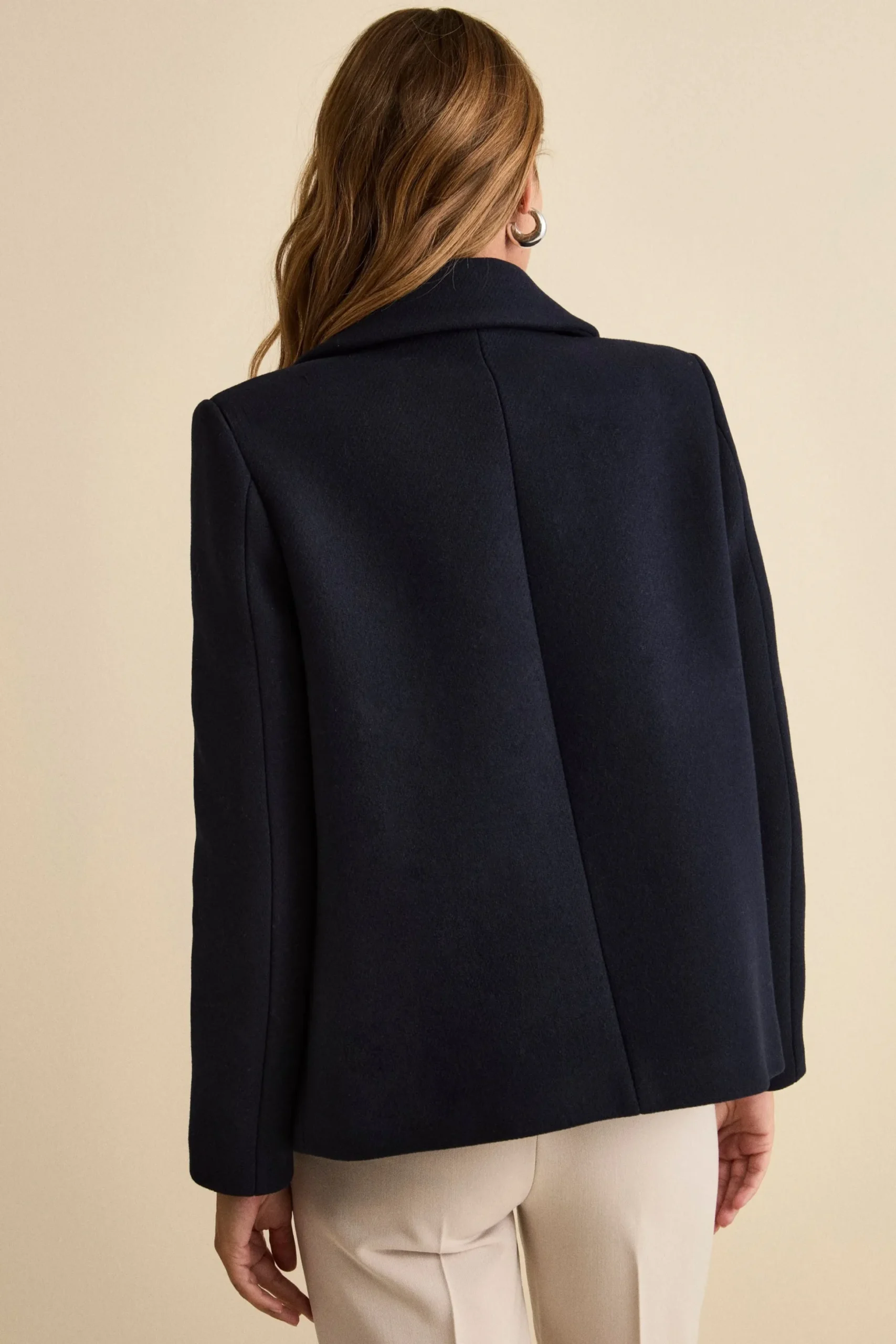 Cappotto Corto Svasato in Misto Lana Vergine - BLU