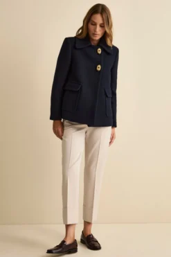 Cappotto Corto Svasato in Misto Lana Vergine - BLU