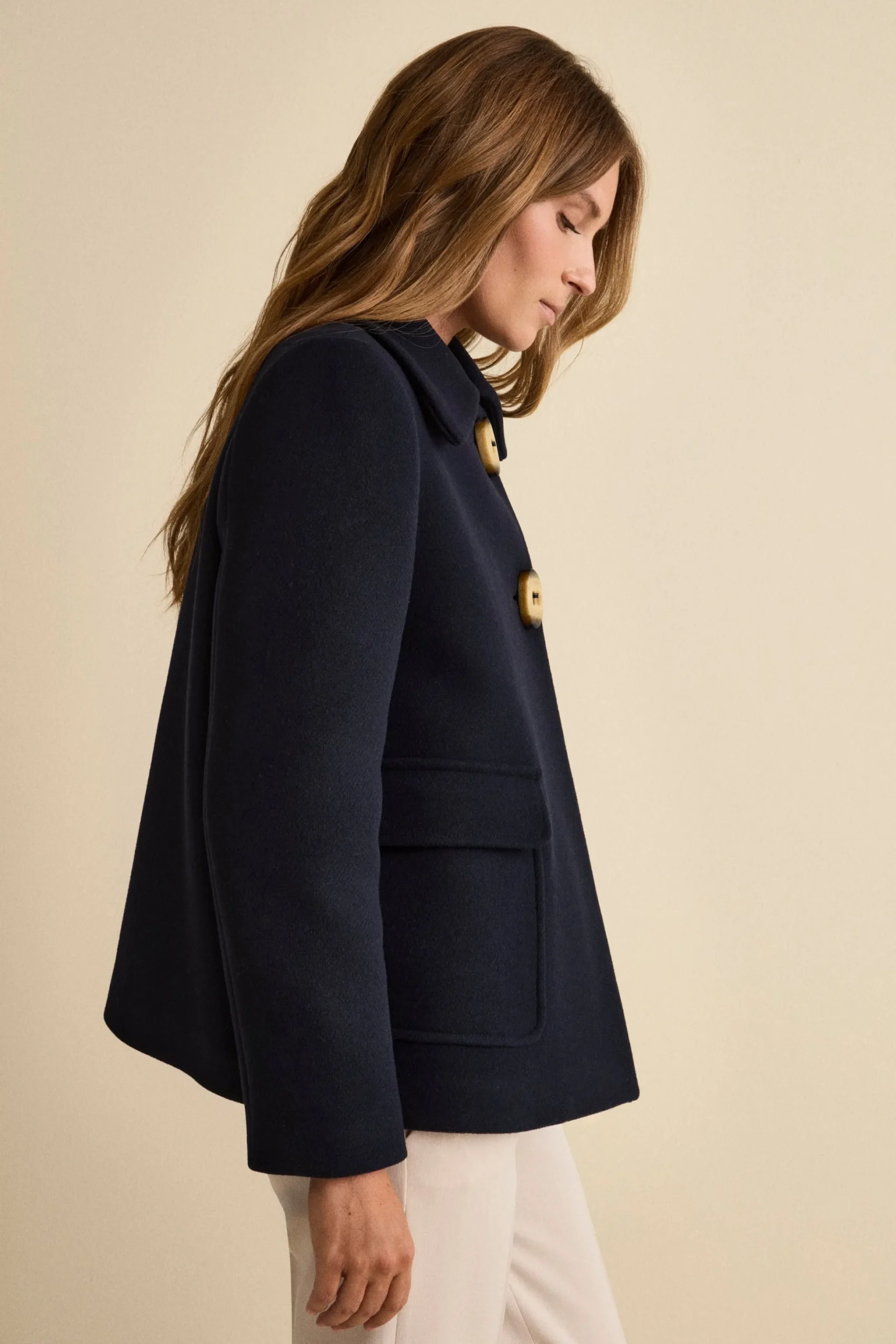 Cappotto Corto Svasato in Misto Lana Vergine - BLU