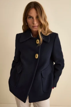 Cappotto Corto Svasato in Misto Lana Vergine - BLU