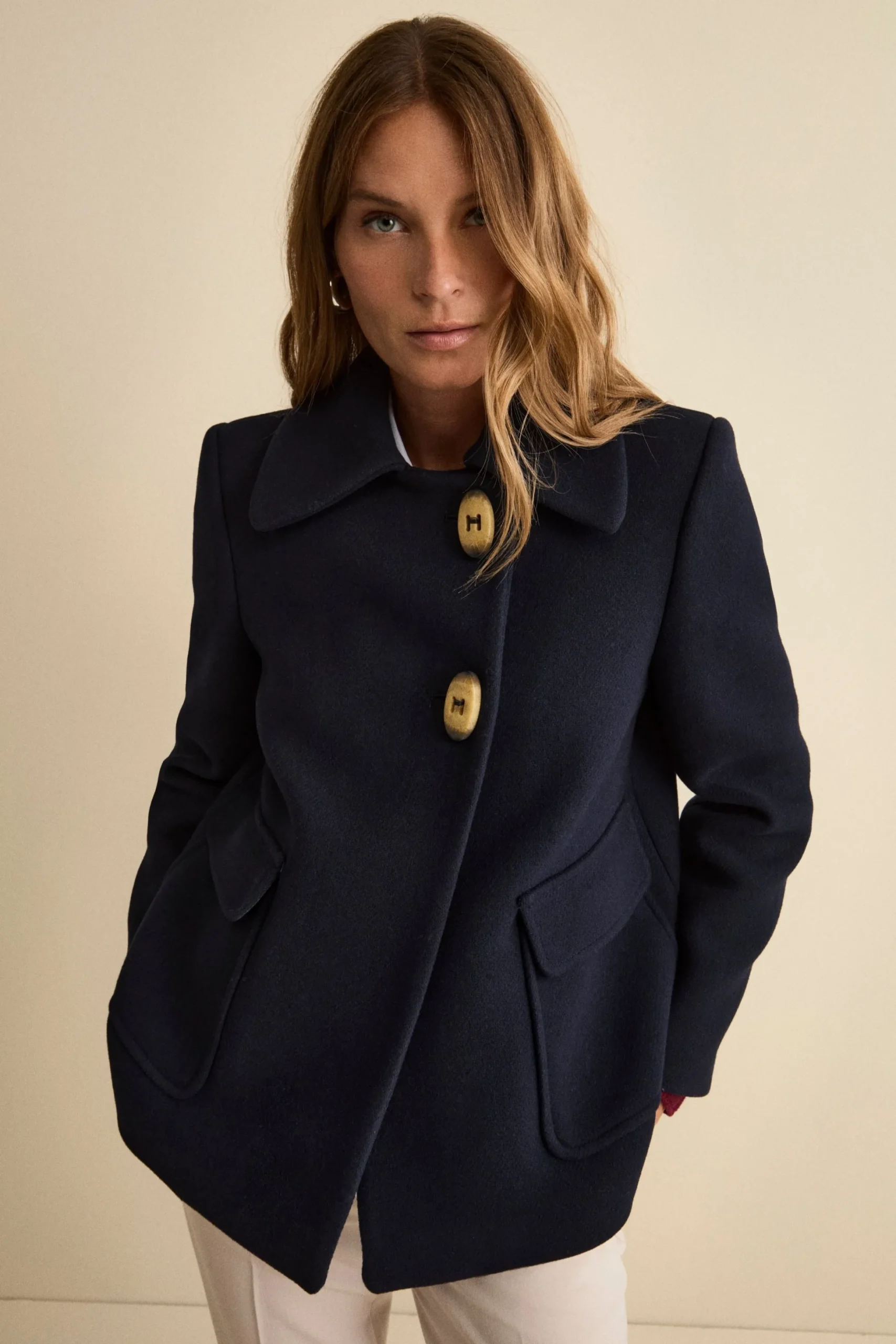 Cappotto Corto Svasato in Misto Lana Vergine - BLU