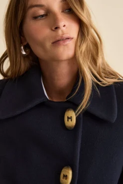 Cappotto Corto Svasato in Misto Lana Vergine - BLU