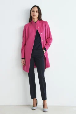 Cappotto di lana con bottoni - FUXIA
