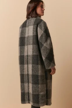 Cappotto Doppiopetto Check in Misto Lana - GRIGIO QUADRI