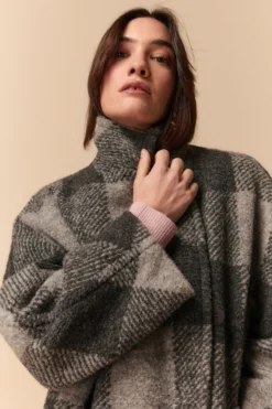 Cappotto Doppiopetto Check in Misto Lana - GRIGIO QUADRI