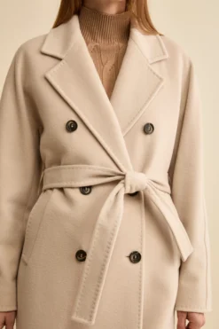 Cappotto Doppiopetto con Revers Classico in Lana e Cashmere - GESSO