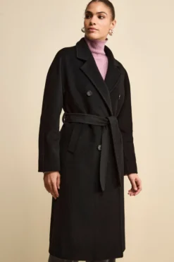 Cappotto Doppiopetto con Revers Classico in Lana e Cashmere - NERO