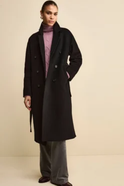 Cappotto Doppiopetto con Revers Classico in Lana e Cashmere - NERO
