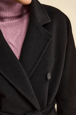 Cappotto Doppiopetto con Revers Classico in Lana e Cashmere - NERO