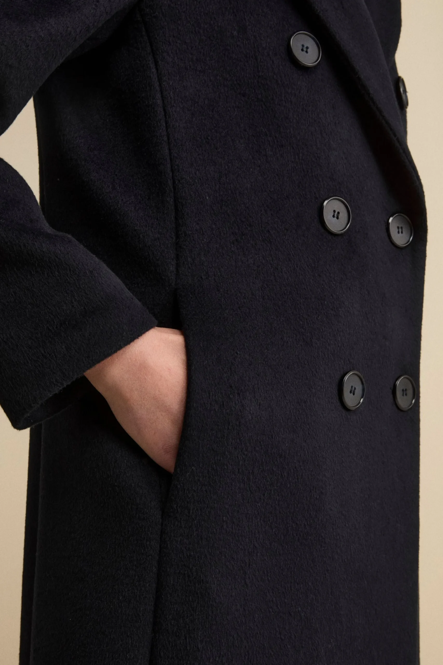 Cappotto Doppiopetto Foderato Lungo in Misto Lana - BLU