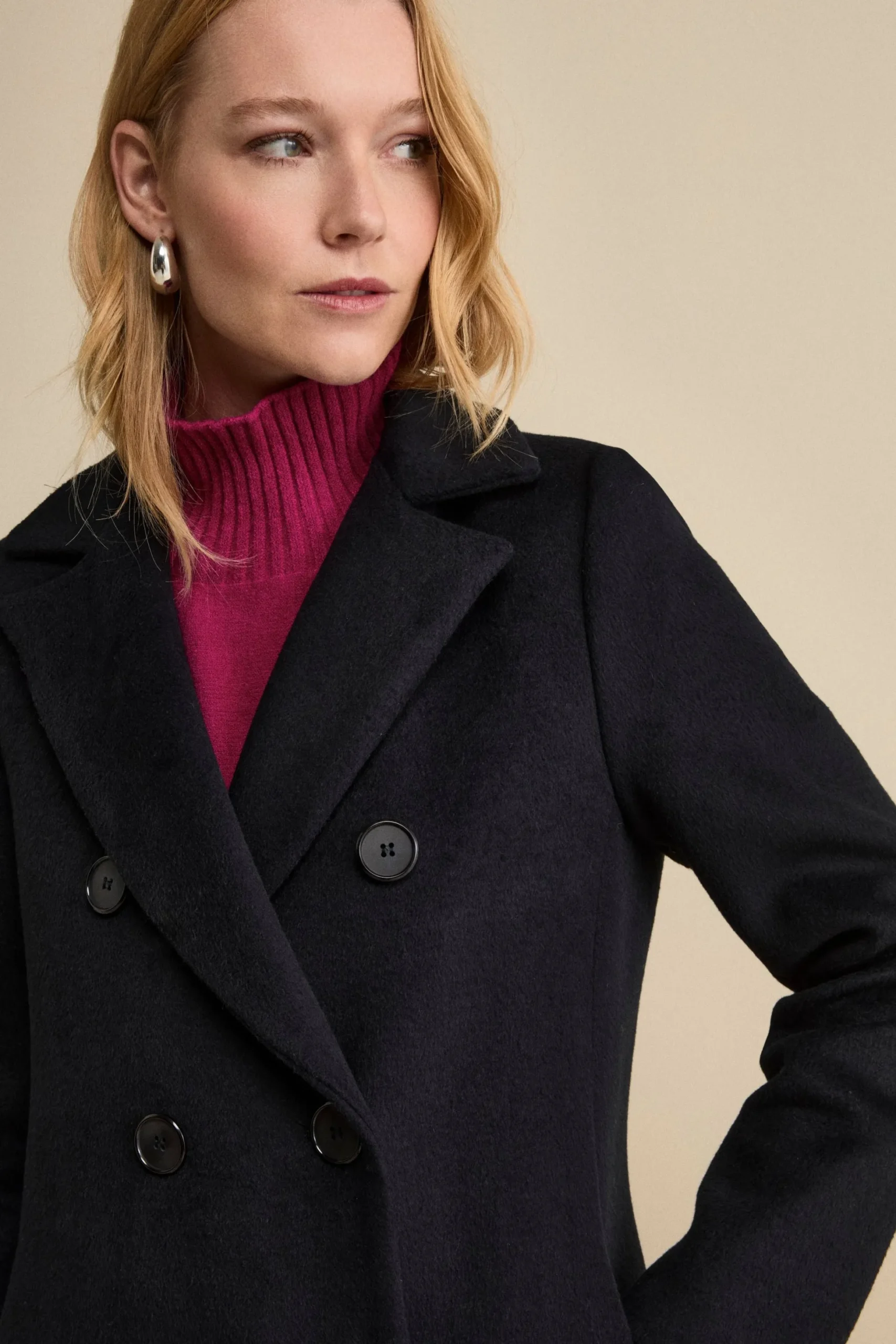 Cappotto Doppiopetto Foderato Lungo in Misto Lana - BLU
