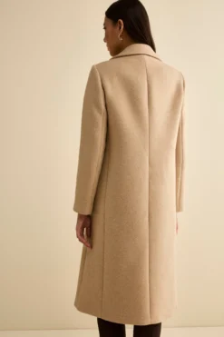 Cappotto Doppiopetto Foderato Lungo in Misto Lana - PANNA