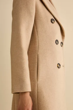 Cappotto Doppiopetto Foderato Lungo in Misto Lana - PANNA
