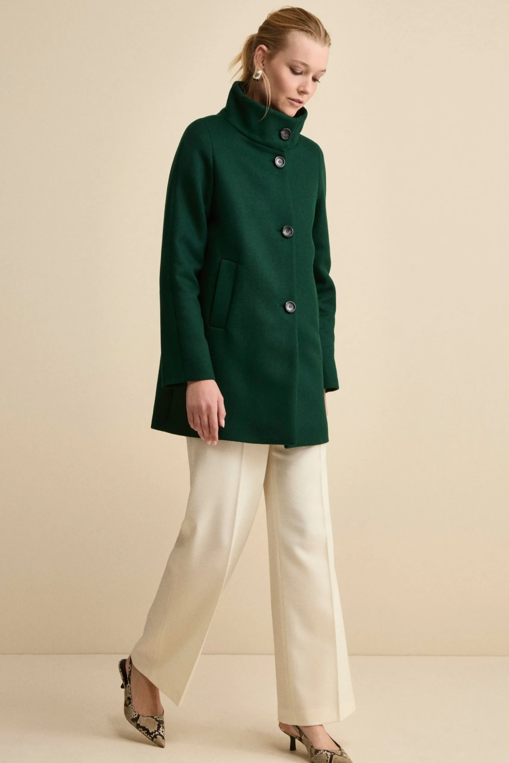 Cappotto Foderato Corto in Lana Vergine - VERDONE