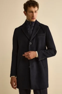 Cappotto Foderato in Misto Lana con Pettorina - BLU