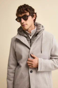 Cappotto in Misto Lana con Cappuccio Removibile - GRIGIO CHIARO