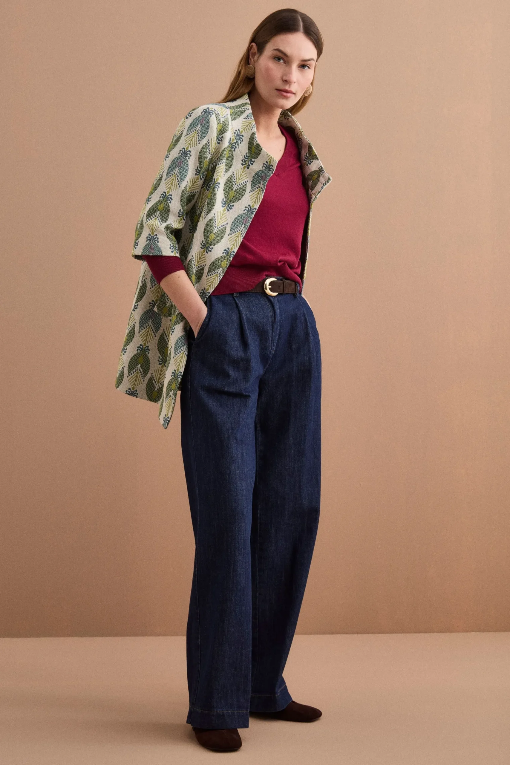 Cappotto Leggero Foderato in Fantasia Jacquard - FANT. VERDE