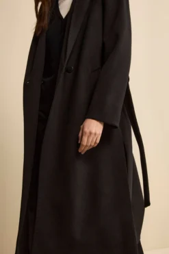 Cappotto Lungo con Cintura e Cappuccio - NERO