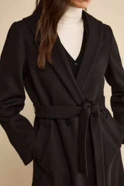 Cappotto Lungo con Cintura e Cappuccio - NERO