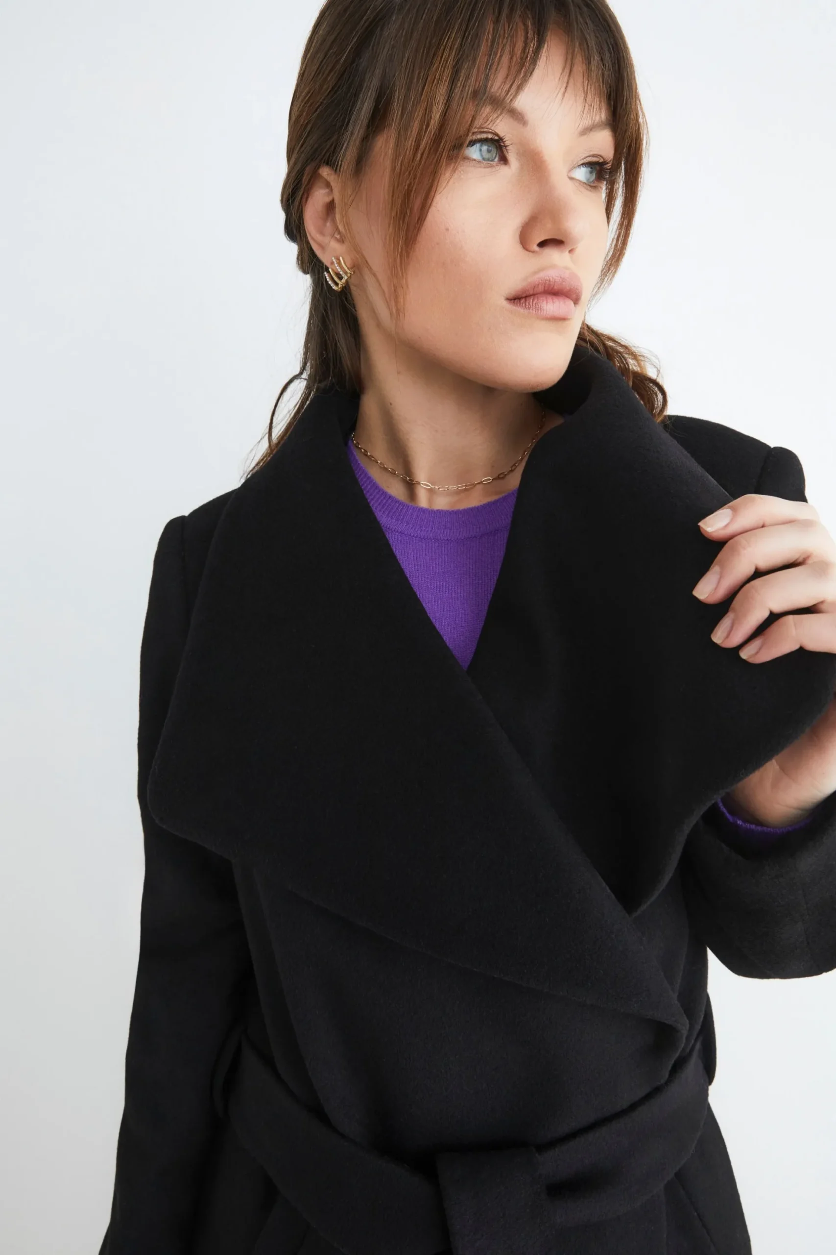 Cappotto lungo con cintura - NERO