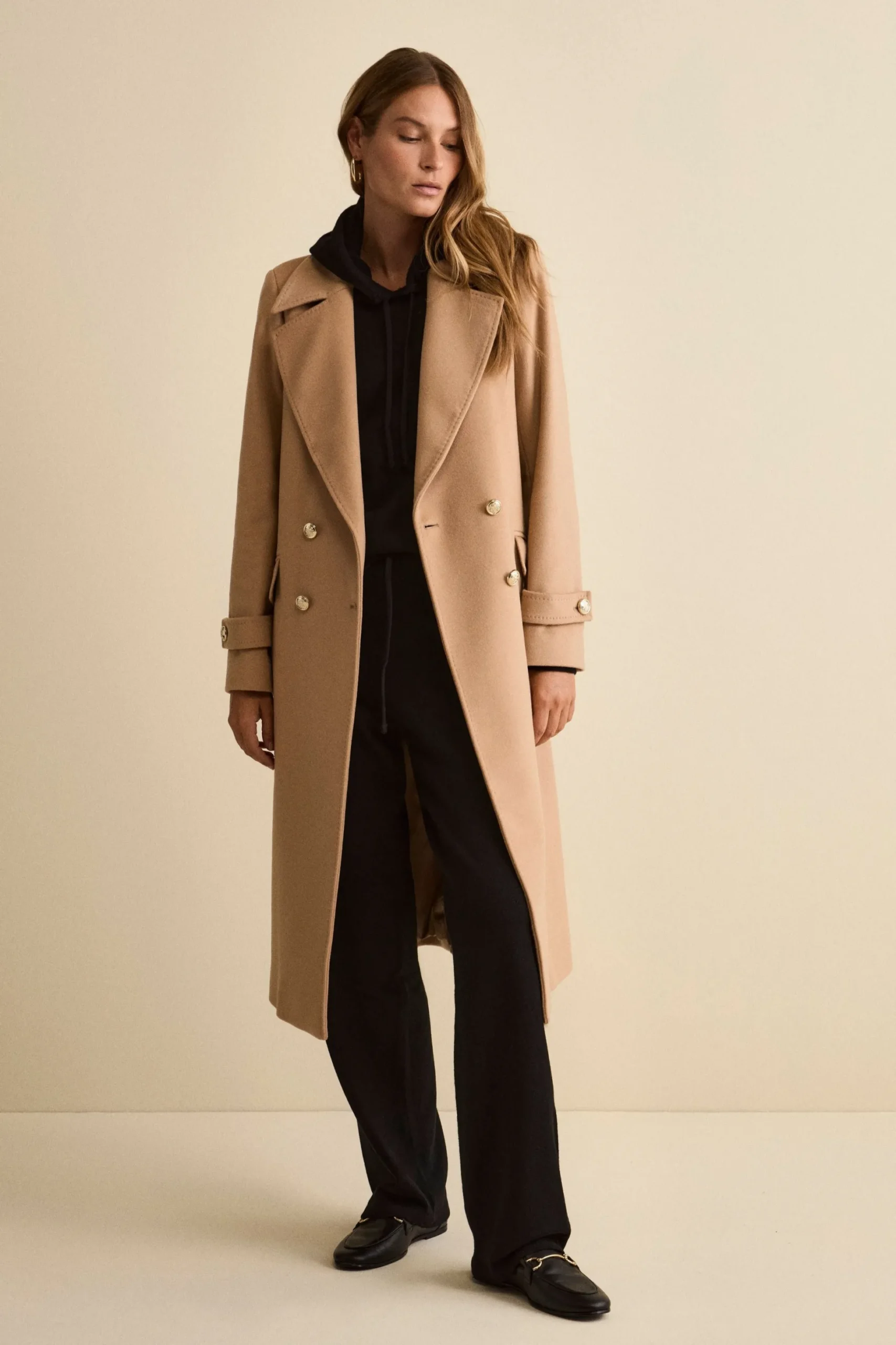 Cappotto Lungo Doppiopetto in Misto Lana e Cahsmere - CAMMELLO