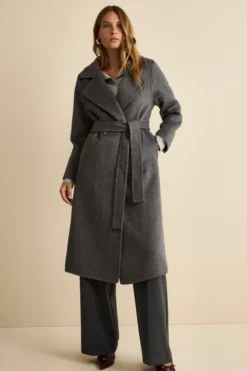 Cappotto Lungo Doppiopetto Sfoderato in Misto Lana - GRIGIO