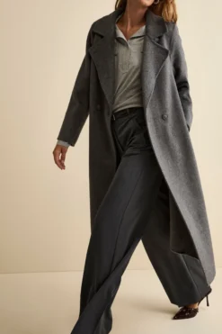 Cappotto Lungo Doppiopetto Sfoderato in Misto Lana - GRIGIO