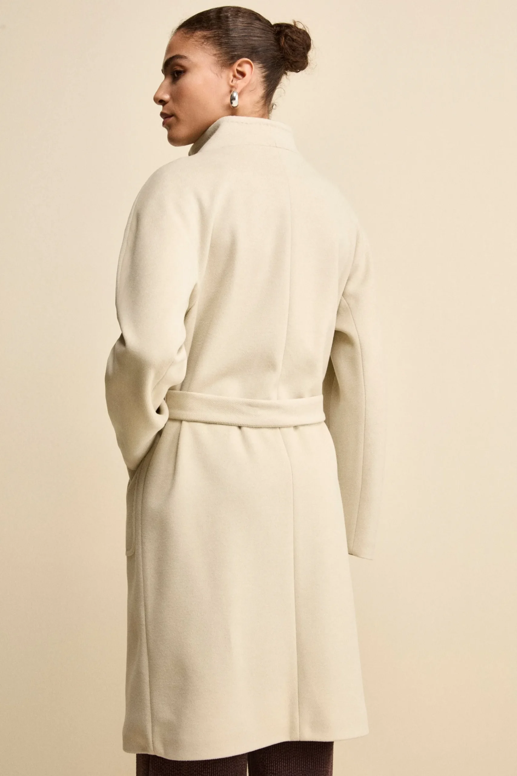 Cappotto Lungo Foderato con Cintura - BEIGE