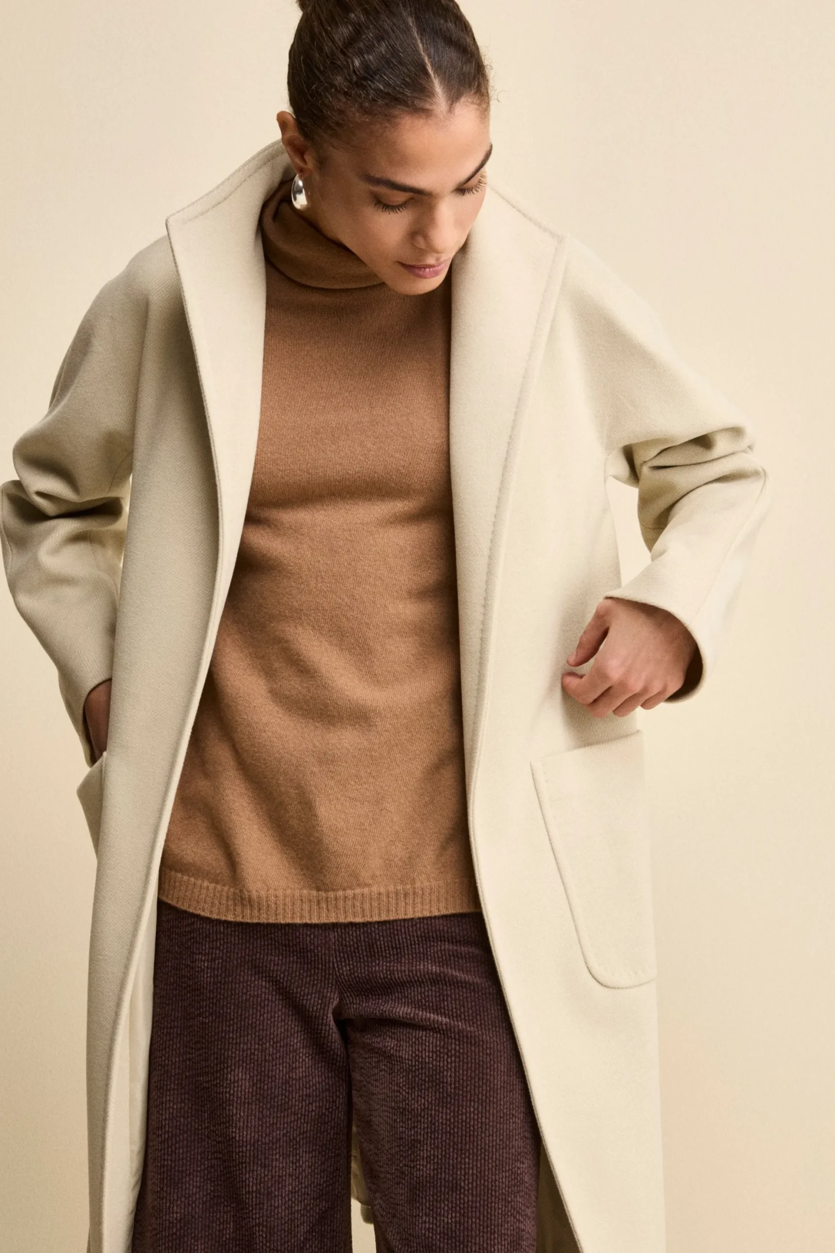 Cappotto Lungo Foderato con Cintura - BEIGE