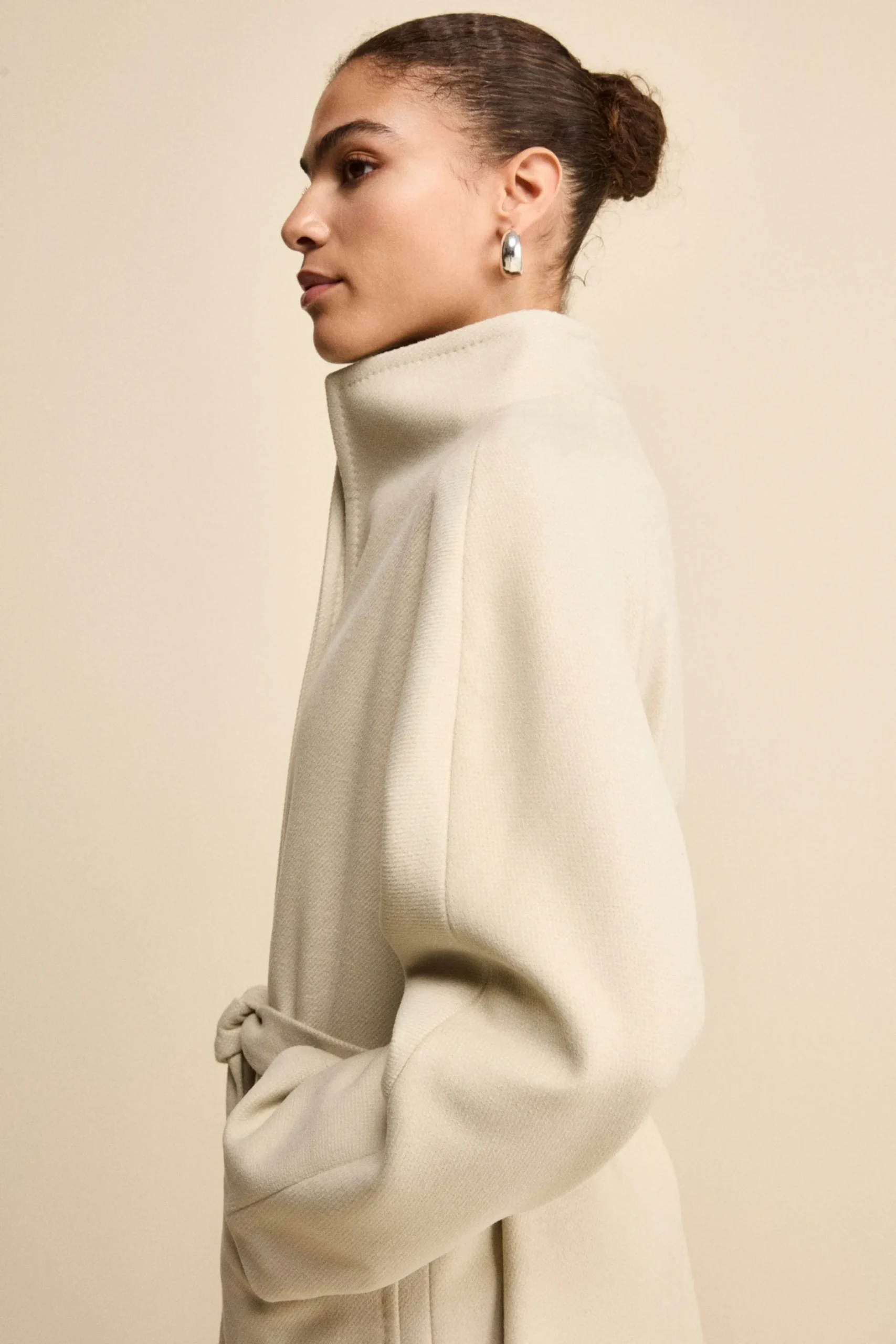 Cappotto Lungo Foderato con Cintura - BEIGE