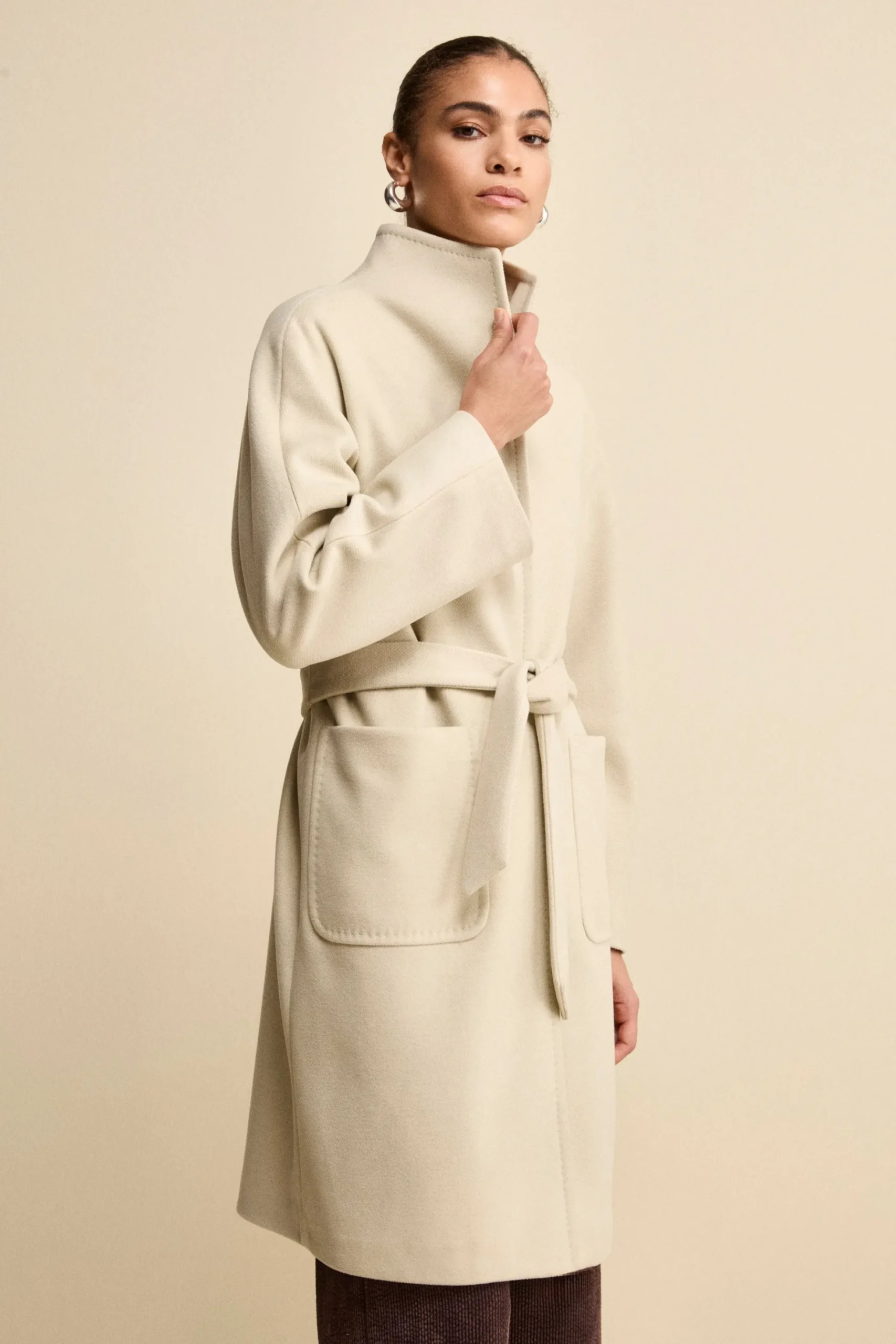 Cappotto Lungo Foderato con Cintura - BEIGE