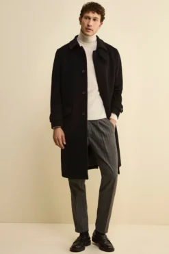 Cappotto Lungo Foderato in Lana e Cashmere - NERO